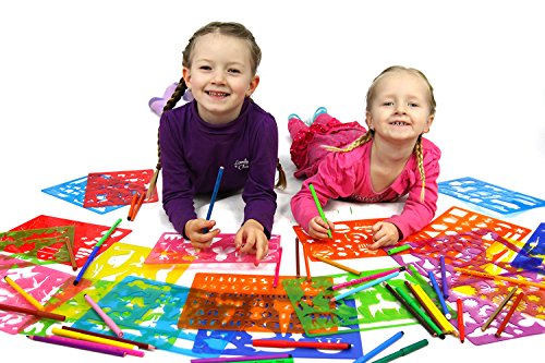 Mimtom Drawing Stencils for Kids  20 PC Stencil Set with 370+ Shapes Animals, Dinosaurs 