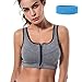 Sports Bras, Shinymod Front Zipper Compression Bra High Impact Fitness Sports Bra Wirefree Workout Hot Yoga Jog Push up Padded Bra with Headband for Women Running Cycling Hiit Treadmill (L, Gray)
