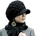 Comhats 100% Merino Wool Newsboy Cap Winter Hat Black Beret with Visor Cold Weather Knit Cap Black