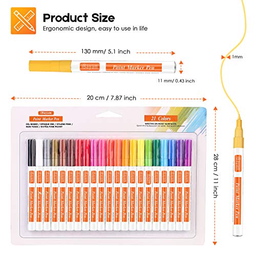 Acrylic Paint Marker Pens, 21 Colors Oil Based Painting Markers for