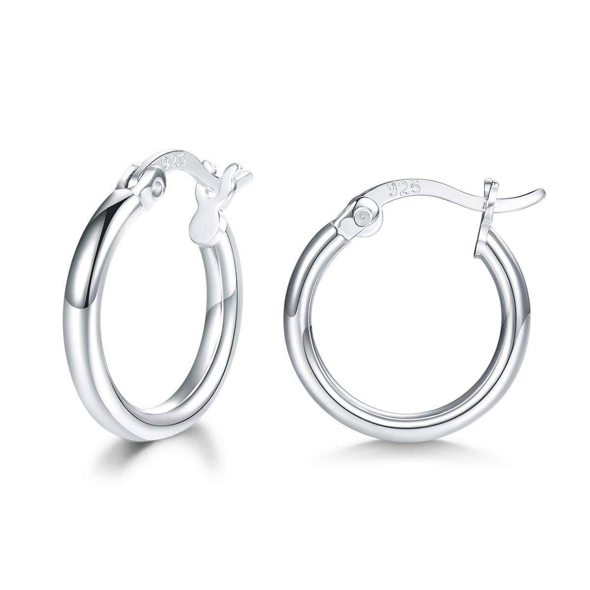 wynn's Silver Hoop Earrings for Women, 925 Sterling Silver Hoops Earrings, Anti-allergic Huggie Hinged Small Slepper Hoops, Gift for Girls, Diameters in 13 mm, Silver Hoop Earrings