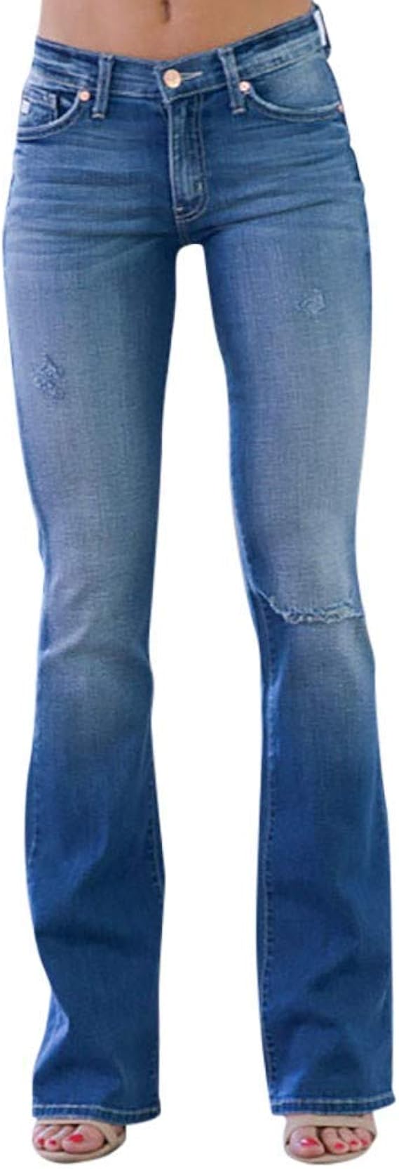 Jeans Weite Hosen Damen Mid Festival Jeans Denim Waisted Fashion Tasche