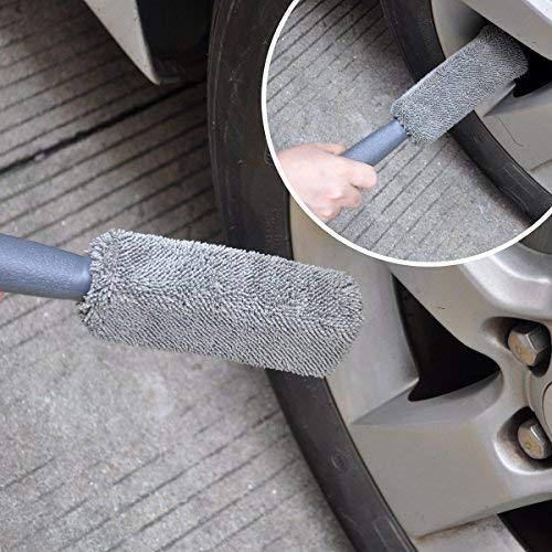 AutoEC Car Wheel Cleaner Brush Kit, 1 Steel Wire Flocking Wheel Cleaning Brush, 1 Metal-Free Rim Wash Brush, 1 Contoured Scrub Tire Shine Brush for Auto, Vehicle, Engine, Motorcycle (Pack of 3)