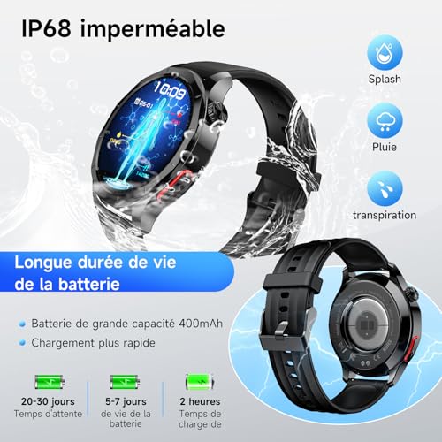 YUPENG 2026 Nouvelle Montre Connectée Homme ECG/HRV/Pressιon artérιelle/IMC/Acide Urique, 1.43" AMOLED Smartwatch avec Appels Bluetooth, 24h Analyse du Sommeil, SOS, Cardiofrequenceme, Android et iOS | Fréquence cardiaque Spo2 Sommeil Fitness Bracelet avec BMI/Fatigue/émotions pour Android iOS
