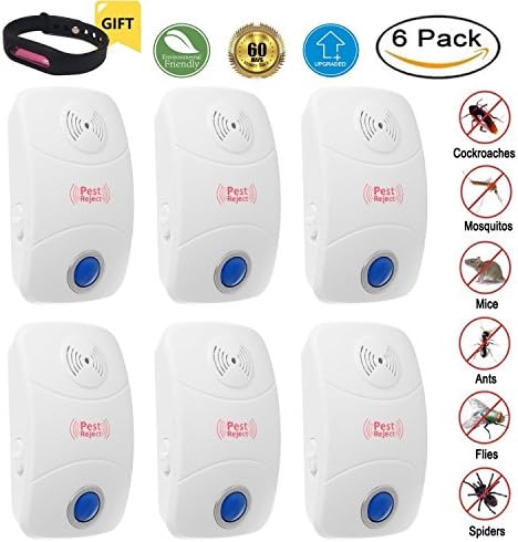 Pest Control Ultrasonic Repellent -Set of 6 MUXI US Electronic Plug-in Repeller for Insects &amp; Rodents with Night Light- Repellent for Mosquitoes, Cockroaches, Ants, Rodents, Flies, Bugs, Spiders, Mice