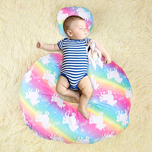 MHJY Nursing Pillow Cover with 2Pcs Unicorn Moveable Baby Head Positioner Pillow| Minky Infant Feeding Pillow Slipcover Breastfeeding Pillow Cover with Adjustable Strap| Baby Shower Gift
