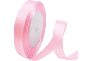 POPOYU Pink Satin Ribbon for Gift Wrapping 5/8 inch,25 Yards Continuous Ribbons Roll,Christmas Gift Ribbon Thick Solid Color Fabric Ribbon for Crafts,Wedding Car,Hair Bow Making,Wreath,Bouquet,Balloons