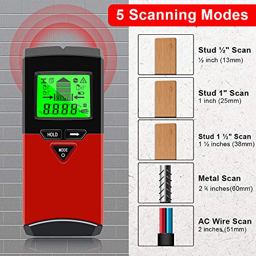 Stud Finder Wall Scanner,VSTM 5 in 1 Electronic Stud Sensor Wall Detector & Digital Angle Finder Level Gauge with LCD Display for Center Edge Finding Wood AC Wire Metal Studs Level Angle Detection - Thumbnail 4
