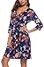 NICIAS Women Autumn Floral Printed 3 4 Sleeve Deep V Neck Vintage Casual Short Dress with Waistband (Navy,M)