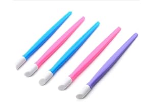 ESOWEMSN 6pcs Professional Plastic Handle Hard Rubber Tipped Nail Art Tool Cuticle Pusher Cleaner(Random Color)