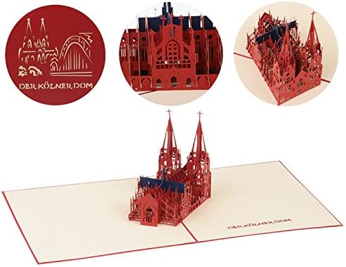 JZOEOEU Cologne Cathedral 3D Greeting Cards Germany Pop Up Travel Anniversary Card Laser Cut Unique Holiday Postcard(Red)