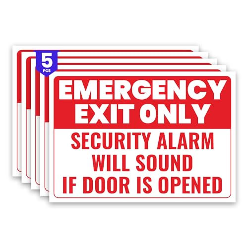 Sygmah 5 x Emergency Exit Only Stickers | Security Alarm Will Sound If Door Is Opened Signs | 10 x 7 inches | Self-Adhesive, UV Protected Vinyl Decals | Non-Rusting, Easy to Mount Labels for Business, Hospitals, Offices, Schools by Sygmah - Used condition - US$9.77