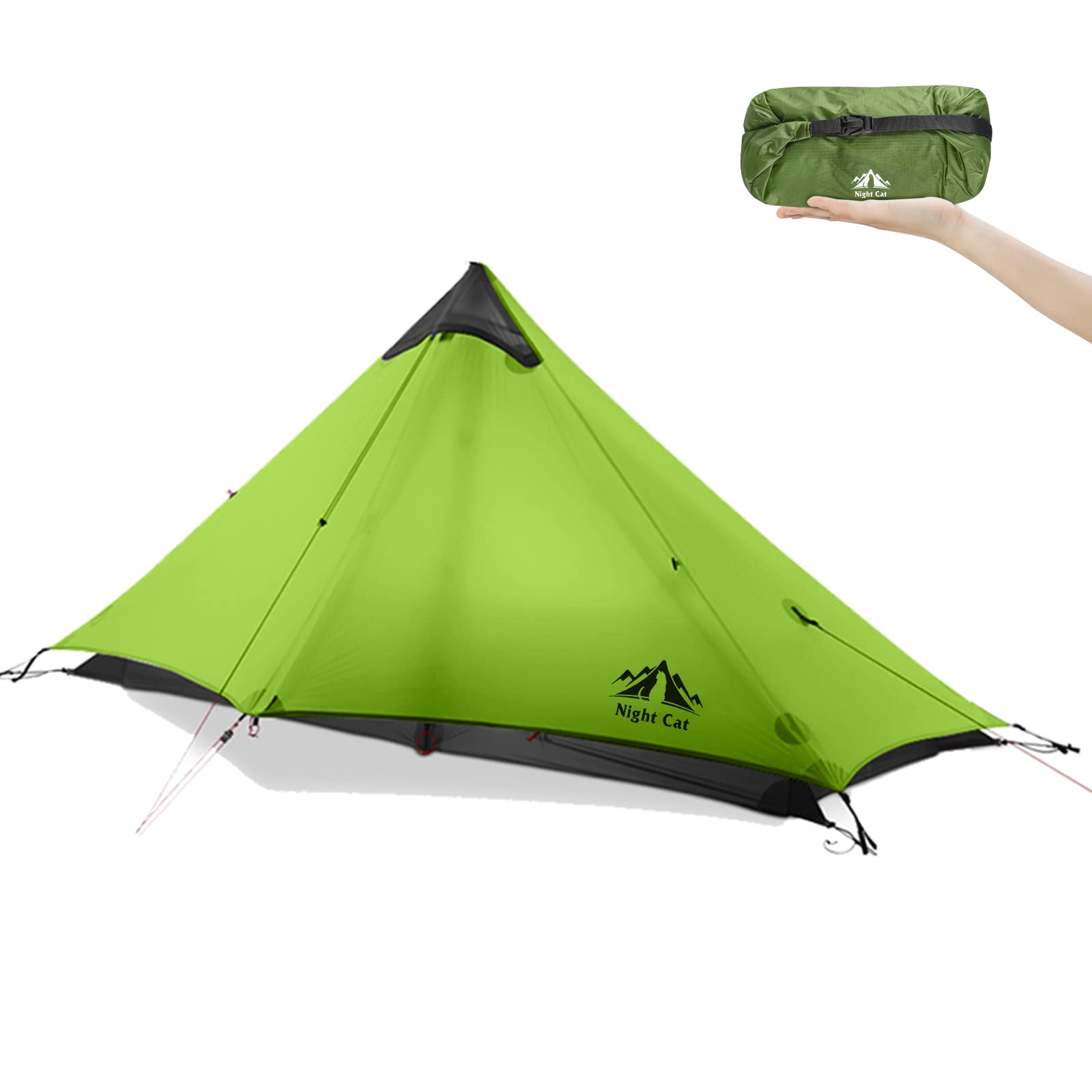 Night Cat Camping Tent 1 Person: 1 Man Tent Waterproof Portable Hiking Tent for Adult Adventure Fishing Hunting Wildlife
