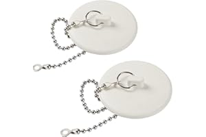 OPZOUR 2 Packs Tub Stopper, Rubber Bathtub Stoppers Drain Plug with 15" Stainless Steel Beaded Chain, Premium Bathroom Plug Fit for 1.5" to 2" Kitchen Sink, Bathroom Bath tub, Drain Stopper, White