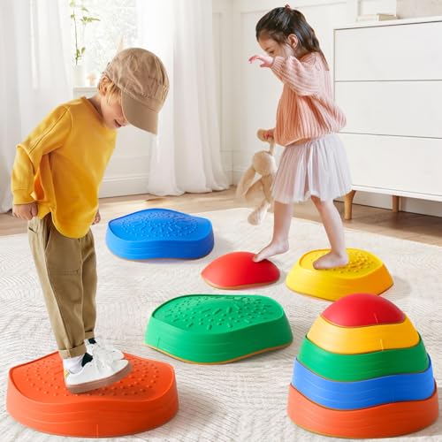 Balance Stepping Stones for Kids, 5pcs Sensory Stepping Stones, Indoor & Outdoor Obstacle Course Play Equipment, Enhances Toddler Gross Motor & Coordination Skills, Ages 3 4 5 6 7 8+