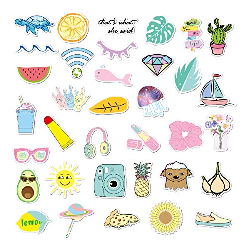 Vsco Girls Stickers for Water Bottles 35-Pack Cute Aesthetic Trendy Waterproof Vinyl Stickers for Teens Kids Girls and Boys, Perfect for Laptop Phone Travel Guitar Bike Helmet Car(Multi Colorful)