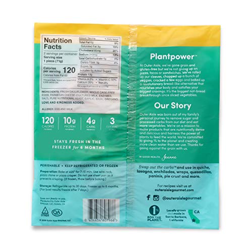 Outer Aisle Gourmet Cauliflower Sandwich Thins - Low Carb, Gluten Free, Paleo Friendly, Keto ... (OAG Originals, Pack of 4)