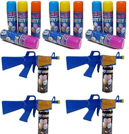 12 Party String Cans and 4 Gun Blasters Party Pack - Fun Silly Party Streamer