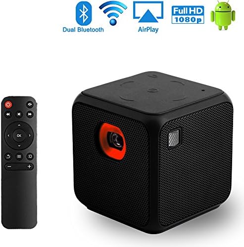 Mobile Pico Video Projector,Portable Mini Pocket Size for iPhone and Android,Dual Band WiFi Home Theater Cinema Projector with FULL HD 1080P USB Bluetooth(Black)