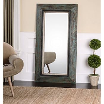 mirror leaner distressed floor uttermost bronwen wood oversize rustic length intelligent mirrors teal overall