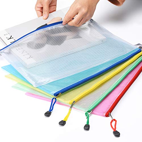 Mesh Zipper Pouch Waterproof Double Plastic Document Organizer Bag Zip File Folders A4 Size for Office School Supplies，Business Receipts, Magazine, Toys, Cosmetics,Travel Accessories 5 Colors，25 Pcs - Thumbnail 4
