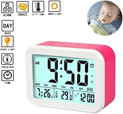 YAYALE Digital Alarm Clock Talking Alarm Clocks Battery Operated Intelligent Noctilucent &amp; Snooze Function Smart Backlight 4.5'' Display for Adults/Kids Home &amp; Office (Red)