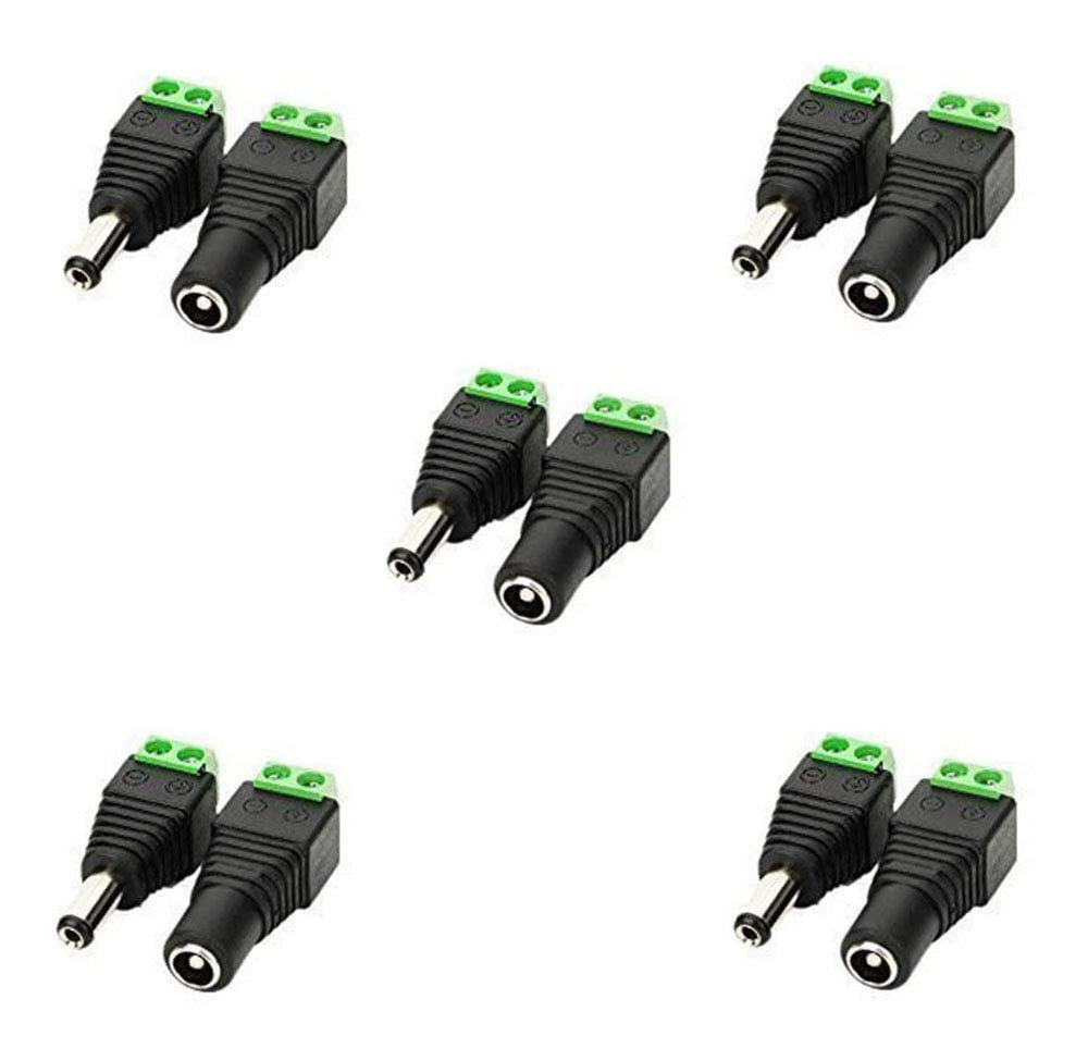LitaElek 5.5mm x 2.1mm DC Connector 12V DC Barrel DC Jack Female Male Plug Adapter Screw Terminal Connector for CCTV Camera, LED Strip Light, or other DC 5V-24V Devices (5 female + 5 male)