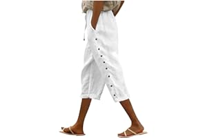 Striped Linen Pants for Women 2026 Summer Capris Casual Dressy High Waisted Boho Pants Drawstring Waist Beach Capris