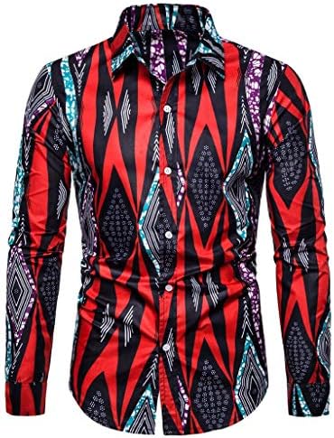 Soundday Men African Shirt Casual Long Sleeve T Shirt Tribal Print Tee V Neck Floral Blouse Top