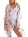 GRAPENT Women's 3/4 Sleeves Floral Kimono Cardigan Blouses Beachwear Cover Up Pale Pink US 12