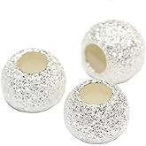 200pcs Sparkle Stardust Round Beads 8mm (0.3 Inch) Sterling Silver Plated Spacer (Large Hole 3mm) for DIY Craft Jewelry Making CF227-8