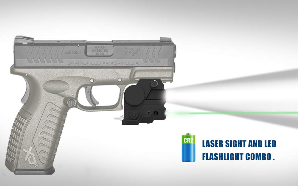 Tactical Pistol Green Laser with High Lumen CREE LED Flashlight, Flashlight Strobe, Flashlight + Green Laser, 4-in-1, Mini Sights Accessories for Handgun/Rifle/Hunting Weapons, 20mm Rails Mount