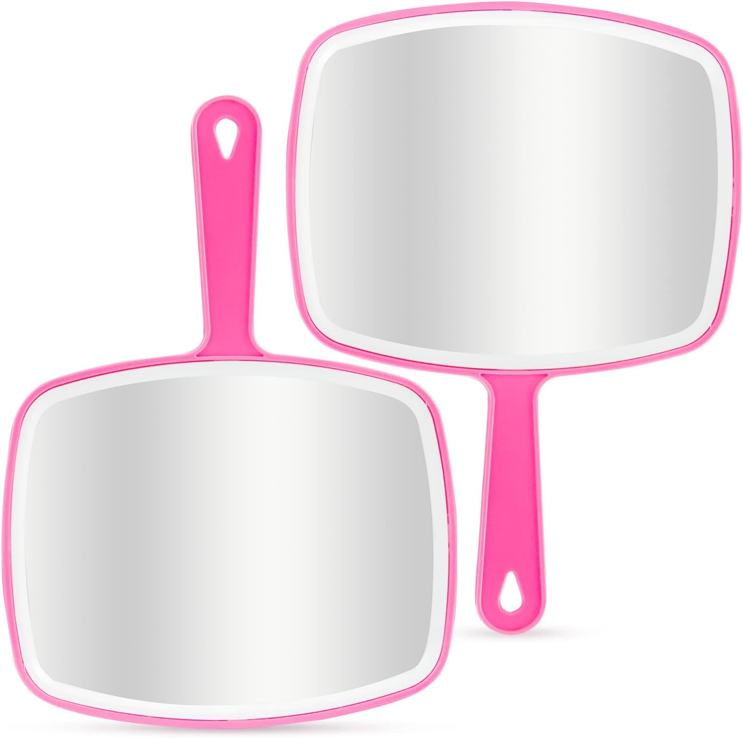 DVHOK 2Pcs Handheld Mirror, Portable Hand Mirror with Hanging Hole in Handle, Bright Pink 26.4L x 18.8W cm