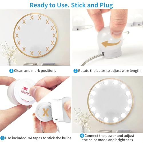 LED Vanity Mirror Lights, 14 Dimmable Bulbs - Hollywood Style | Adjustable Color Brightness, USB Powered, Self-Adhesive for Makeup Table Dressing Room