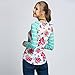 OURS Women Casual Striped Long Sleeve Floral Pacthwork T-Shirt Top Blouse (XXL, Green)