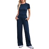 Braroz Womens 2 Piece Lounge Sets Matching Outfits Ruched Sides Tops High Waisted Pants Loungewear Tracksuit Set