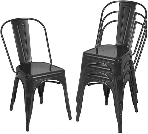 Amazon Com Bonzy Home Metal Dining Chairs Stackable Side Chairs With Back Indoor Outdoor Use Chair For Farmhouse Patio Restaurant Kitchen Set Of 4 Black Garden Outdoor