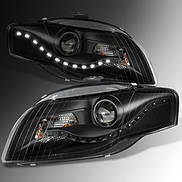 Amazon Com For 2006 2008 Audi A4 Quattro Sedan Wagon Drl Led Projector Halogen Type Black Both Side Headlights Set Automotive