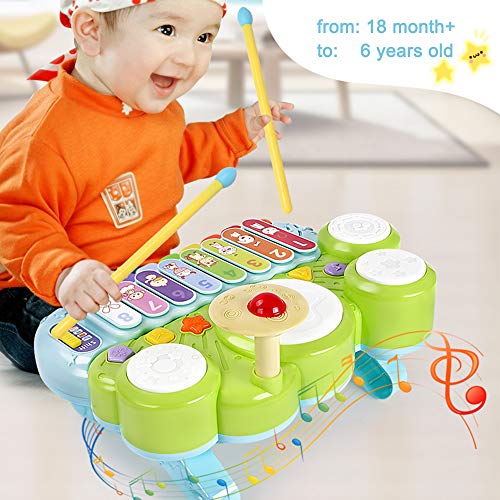 MzekiR Toy Musical Instruments for Toddlers - 3 in 1 Kids Piano Keyboard Xylophone Drum Set