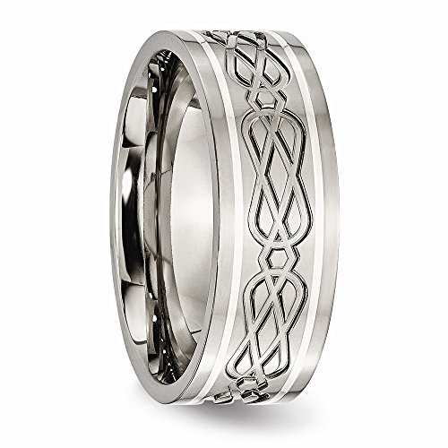 Chisel Titanium Sterling Silver Inlay Celtic Knot Flat 8mm Polished Band - Size 11.5