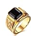 Vintage Men's 18K Gold Plated Stainless Steel Rings with Agate Gemstone,Size 8 to 12