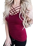 ZXZY Women Solid Sleeveless Spaghetti Multi Straps Cross Front Tanks Tops Camis