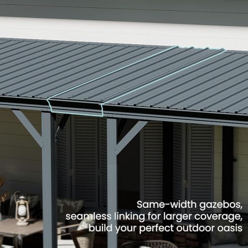 Domi 10'x 16' Lean to Gazebo,Outdoor Gazebo Pergola with Sloped Roof, Grey image 28