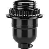 Qryphent 1 Pack E26 Light Socket, Black Keyless Lamp Socket Replacement | E26 Medium Base Screw Light Holder with Lamp Shade Ring, Maximum 660W 250V, UL Listed