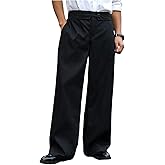 Verdusa Men's Wide Leg Work Dress Pants Button Long Trousers with Pockets