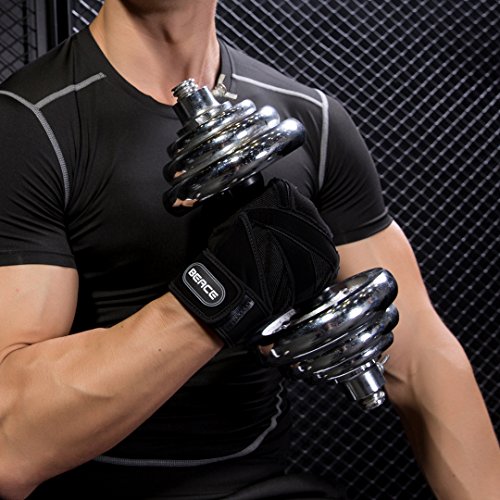 image for BEACE Weight Lifting Gym Gloves with Wrist Wrap Support, Extra Grip & 