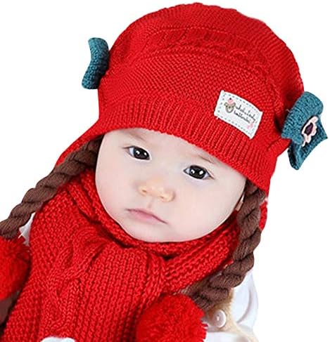 Clearance Little Kids Warm Hat,Colorful(TM) Toddler Kids Baby Girls Baby Winter Braid Crochet Knit Hat Beanie Hairball Cap +Scarf Keep Warm Set for 0-1 Y