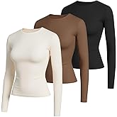 Liloak Double Lined Cream Shirts Pack for Women Long Sleeve Silky Shirts Slim Fit Soft and Lightweight T-Shirts