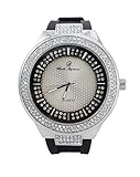 Luxurious Rappers Best Hip Hop Bling Bling Iced Look Watch with Crafted Dial - 8623 Silver Black