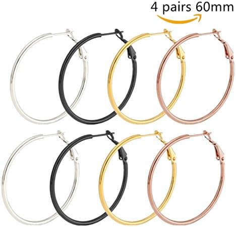 Calors Vitton 4 Pairs Surgical Stainless Steel Hypoallergenic Round Hoop Earrings Set for Women 60MM Multicolor 8